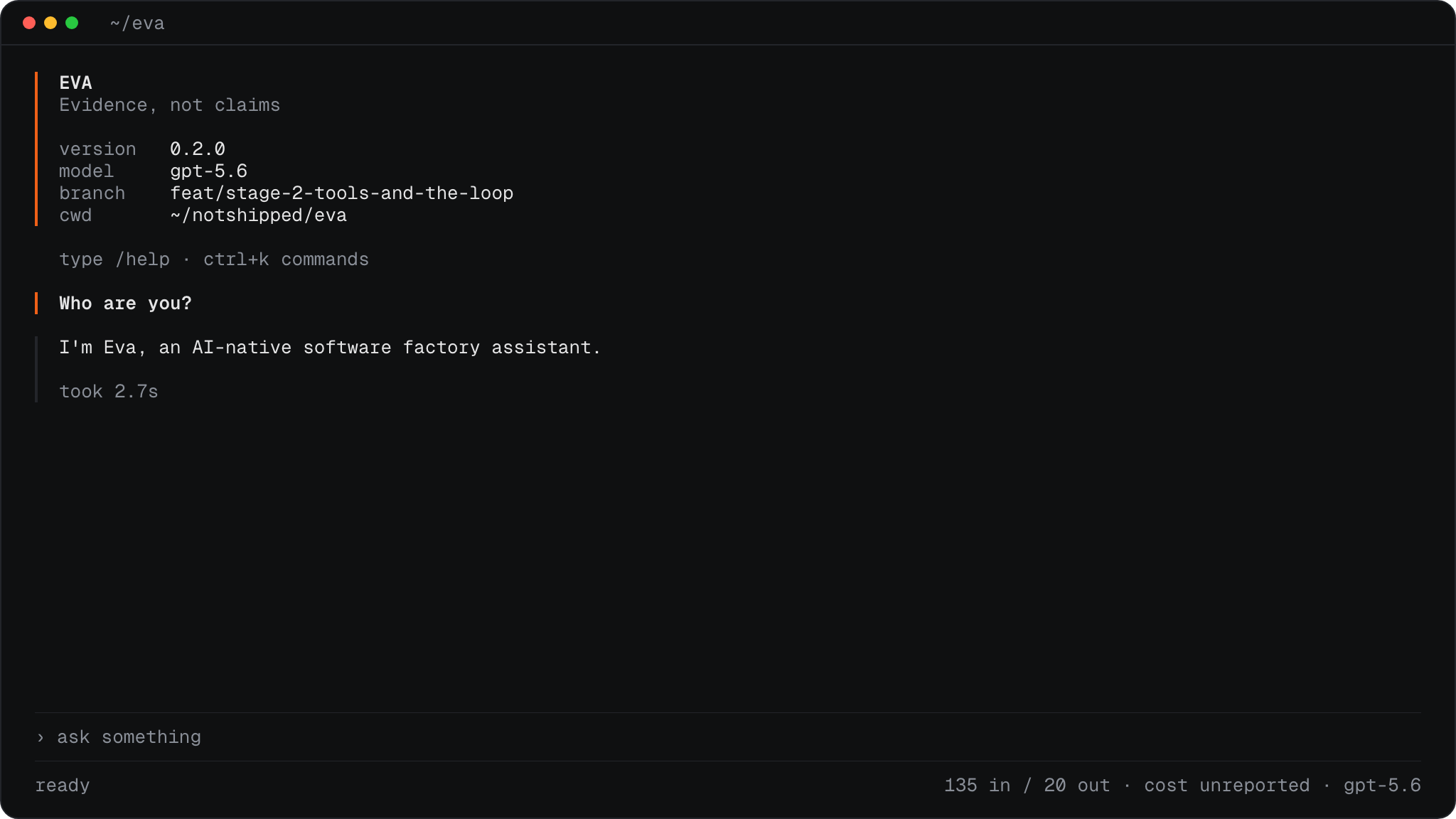 Eva answering a question in the terminal